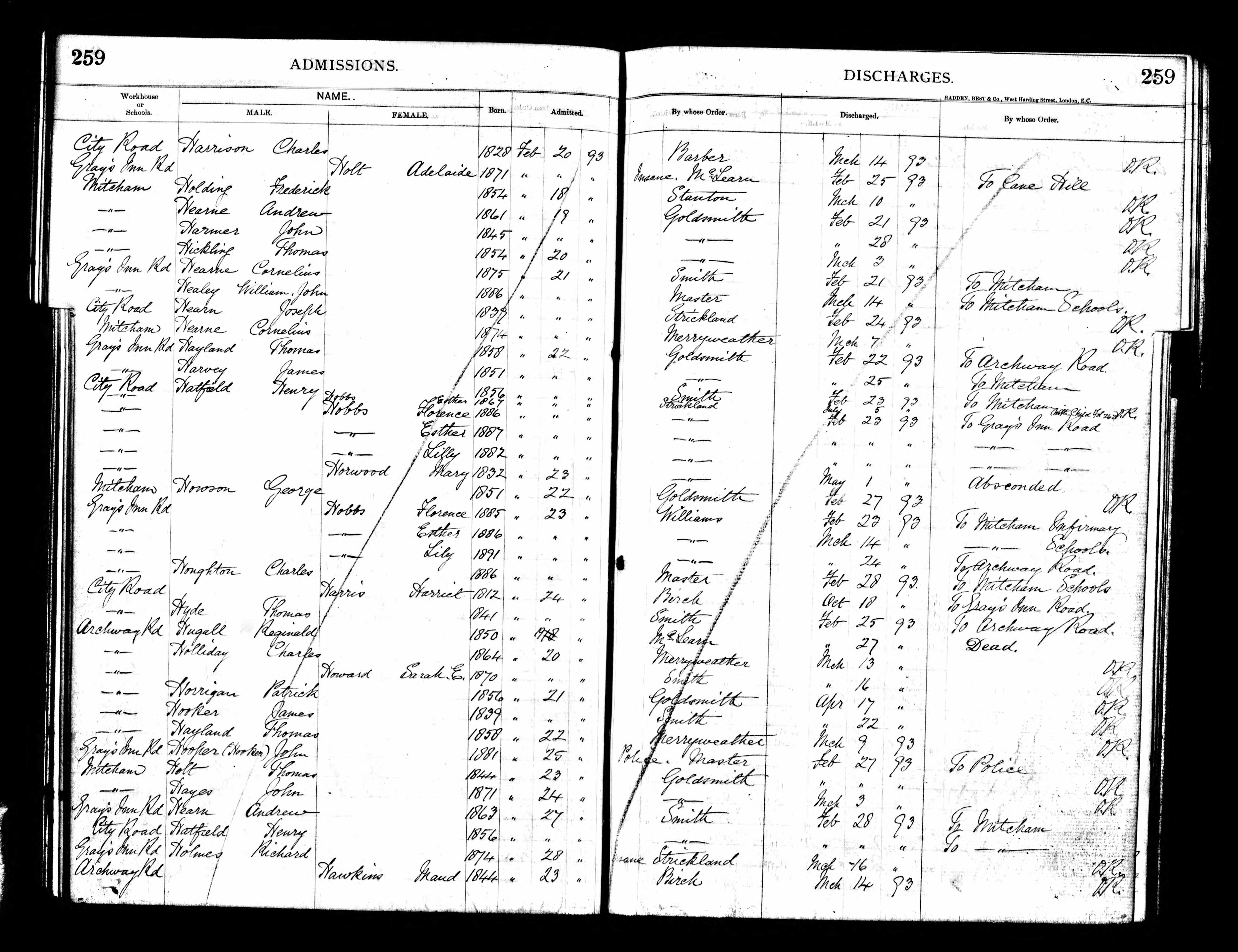 Workhouse Admission - Hugall, Reginald