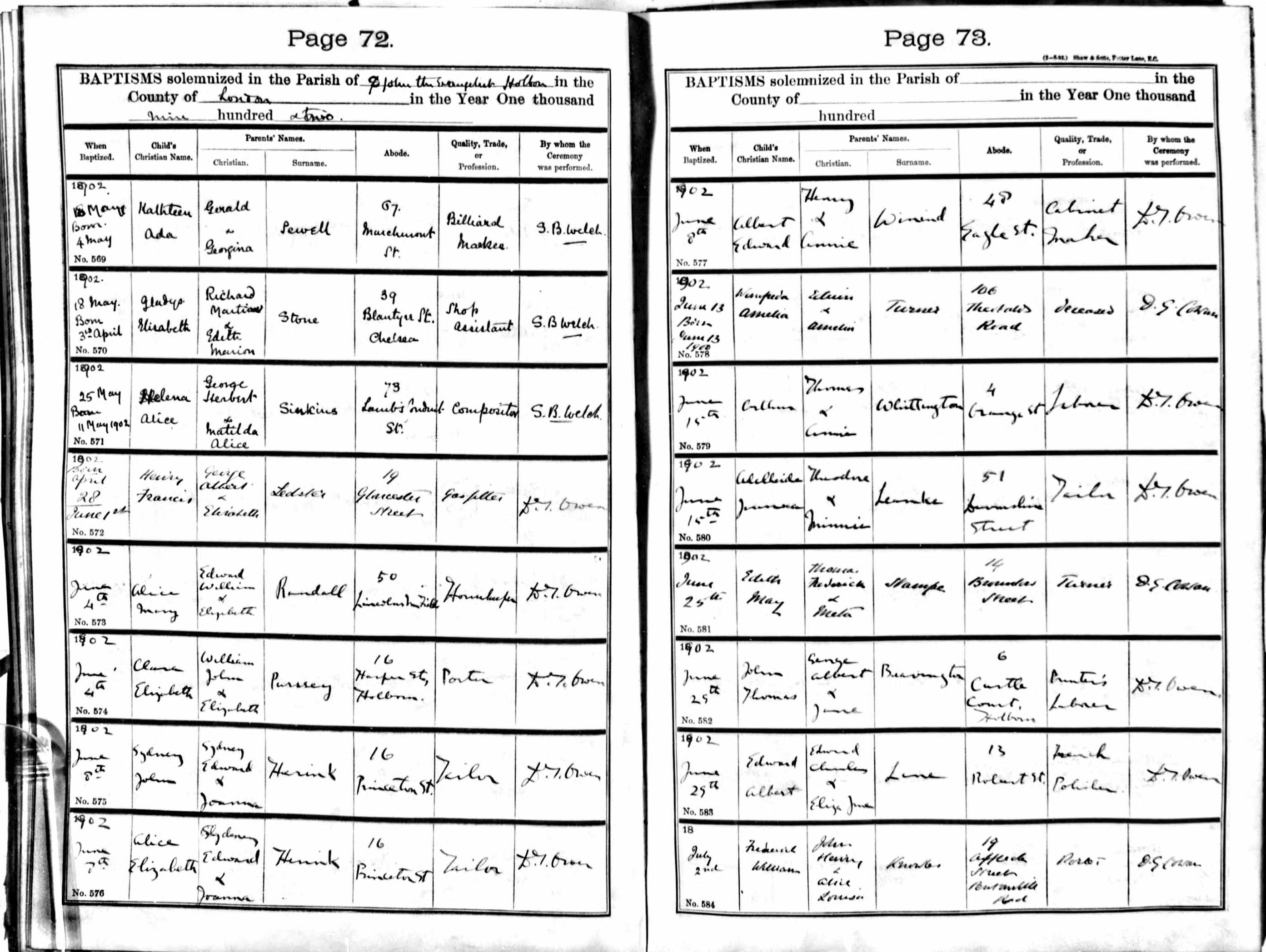 Baptism Cert - Purssey, Clara