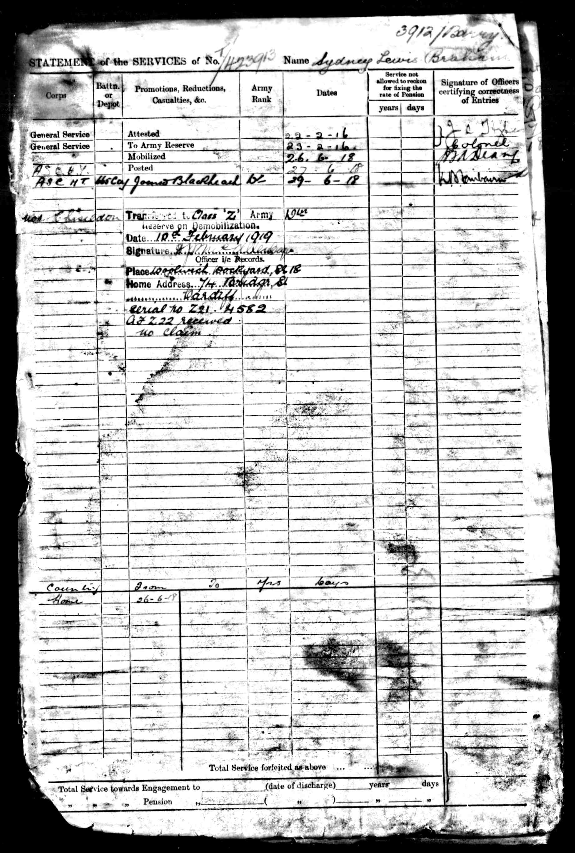 Military Record - Braham-Sydney lewis -WW1 Page 03